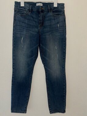 Studio Blue Slim Straight Jeans Size 31 Medium Wash Distressed Cotton Tencel